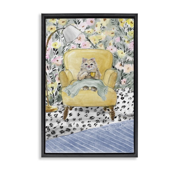 Stupell Industries Cozy Cat Relaxing Black Framed Floater Canvas Wall Art, design by Lanie Loreth