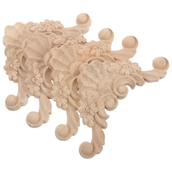 Masteelf 4pcs Wood Carved Appliques Onlays for Furniture Decorative Corner Carving Decals for Cabinet Doors and Wall Panels