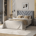 thumbnail image 2 of Yaheetech Twin Size Upholstered Platform Bed with Geometric Tufted Headboard, Light Gray, 2 of 9