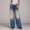 thumbnail image 2 of Mepaouo Womens Jeans High Waist Wide Leg Wash Stitch Baggy Denim Pants Flare Bootcut Trousers(Blue,L), 2 of 5