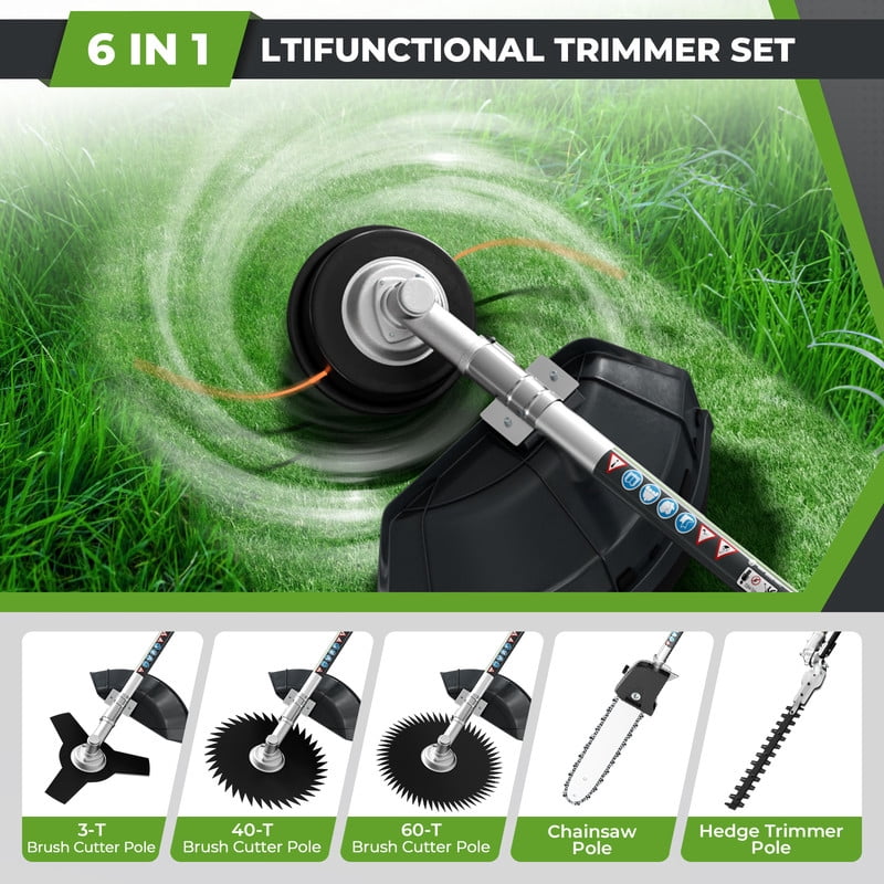 EAYSG 6-in-1 Gas Powered Multifunctional Trimmer Kit, 52cc 2-Cycle Engine, 17” String Trimmer, 10” Brush Cutter, 8.7 ft Long Reach Pole Saw, Hedge Trimmer, Chainsaw, 270° Rotatable Head
