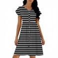 thumbnail image 5 of ClodeEU Women's Striped Flutter Sleeve V Neck Button Cinched Waist Dress ,Solid Color Casual Midi Dress Black,Womens Plus XL, 5 of 6