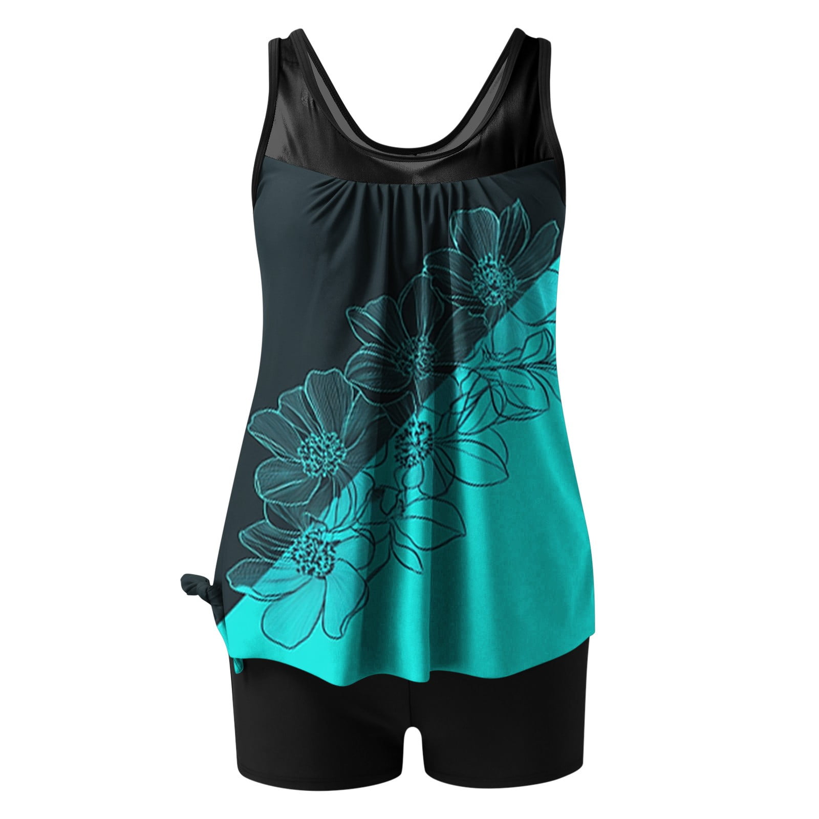 Jsaierl 2 Piece Tankini Bathing Suits Women Blouson Swim Tops Summer Print Swimwear Athletic Vacation Modest Beachwear with Swim Shorts Tankini Swimsuits