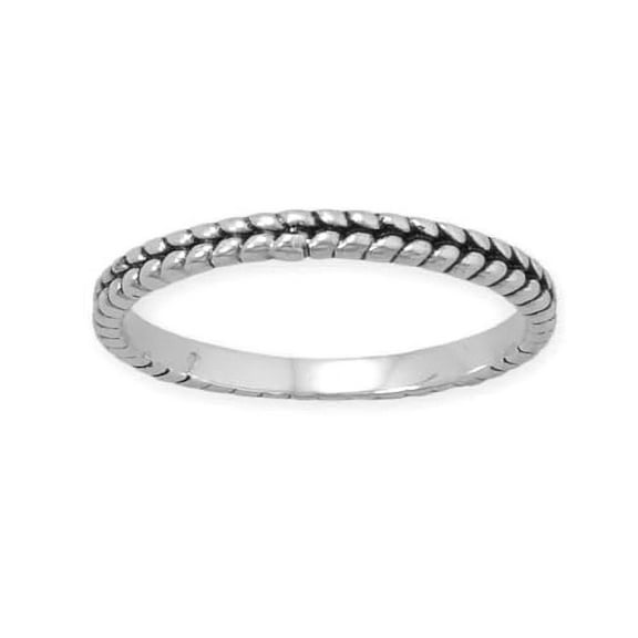 AzureBella Jewelry Wheat Design Stacking Band Ring Rhodium on Sterling Silver with Oxidized Finish (6)