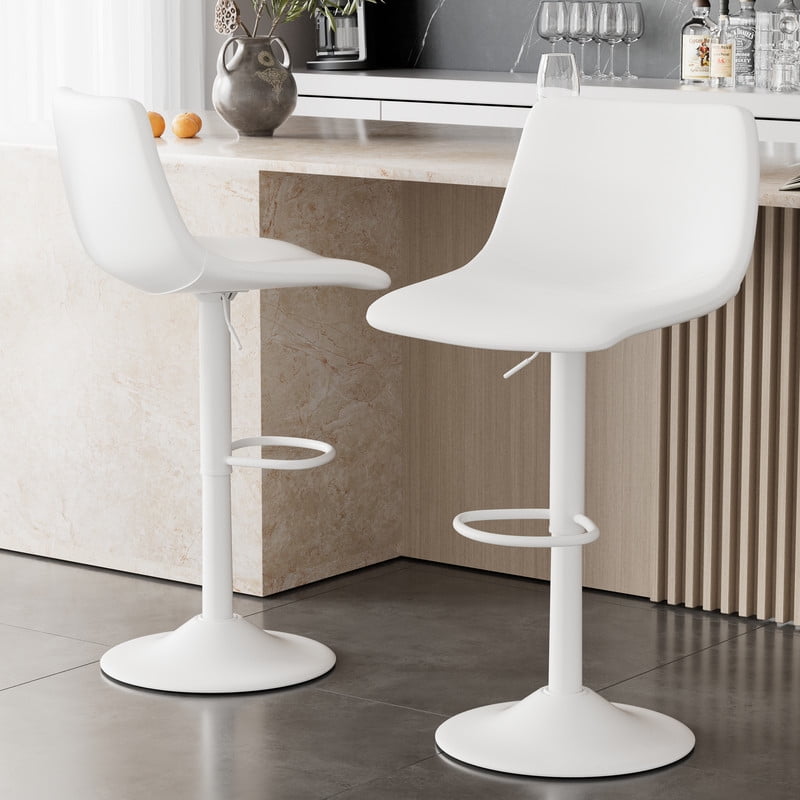 Hawsaiy Modern Swivel Bar Stools Set of 4, Adjustable Faux Leather Counter Height Chairs with Back for Kitchen Island, White