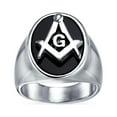 thumbnail image 4 of Bling Jewelry Mens Secret Society Mens Stainless Steel Black Oval Masonic Signet Ring Silver Tone, 4 of 4