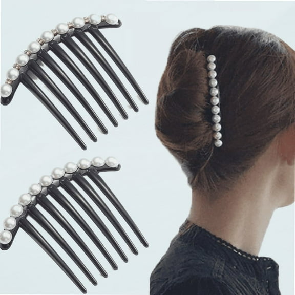 Vintage Pearl Black Hair Side Combs Clip Hair Accessories Hair Tools Side Combs Unbreakable Decorative Combs Party Daily for Women and Girls (Pack of 2) (Style1)