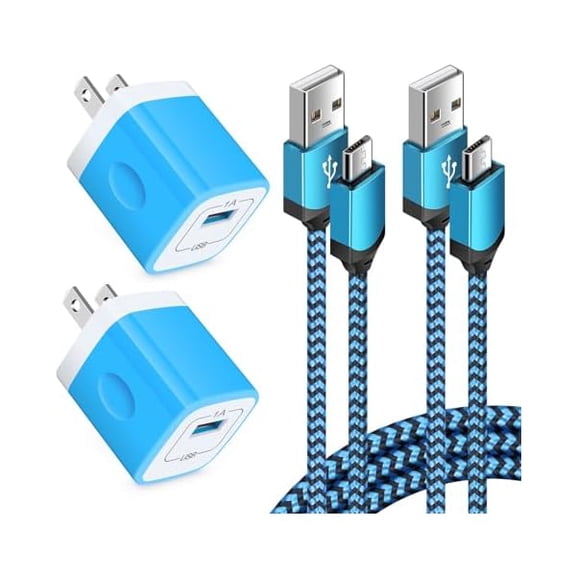 can 4-Pack Wall Plug 1A/5V Power Adapter with 6ft Nylon Braided Fast Charging Micro USB Cord Compatible Samsung Galaxy S7