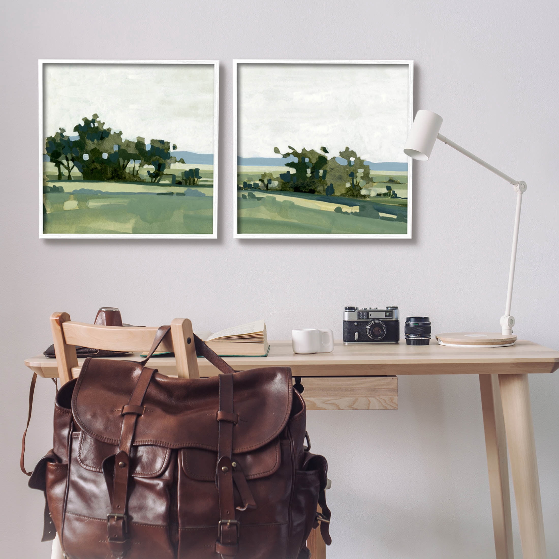 Countryside Grassland Nature Landscape Landscape Painting White Framed Art Print Wall Art, Set of 2