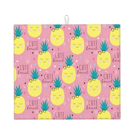 

Dish Drying Mats for Kitchen Counter - Beautiful Pineapple 16x18In Anti-Slip Absorbent Microfiber Drying Mat for Kitchen Counter Mat Dish Rack Mat with Hanging Loop