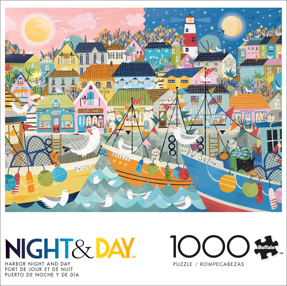 Buffalo Games Harbor Night and Day Puzzle imbriqué de 1000 pièces pour adultes de 14 à 99 ans