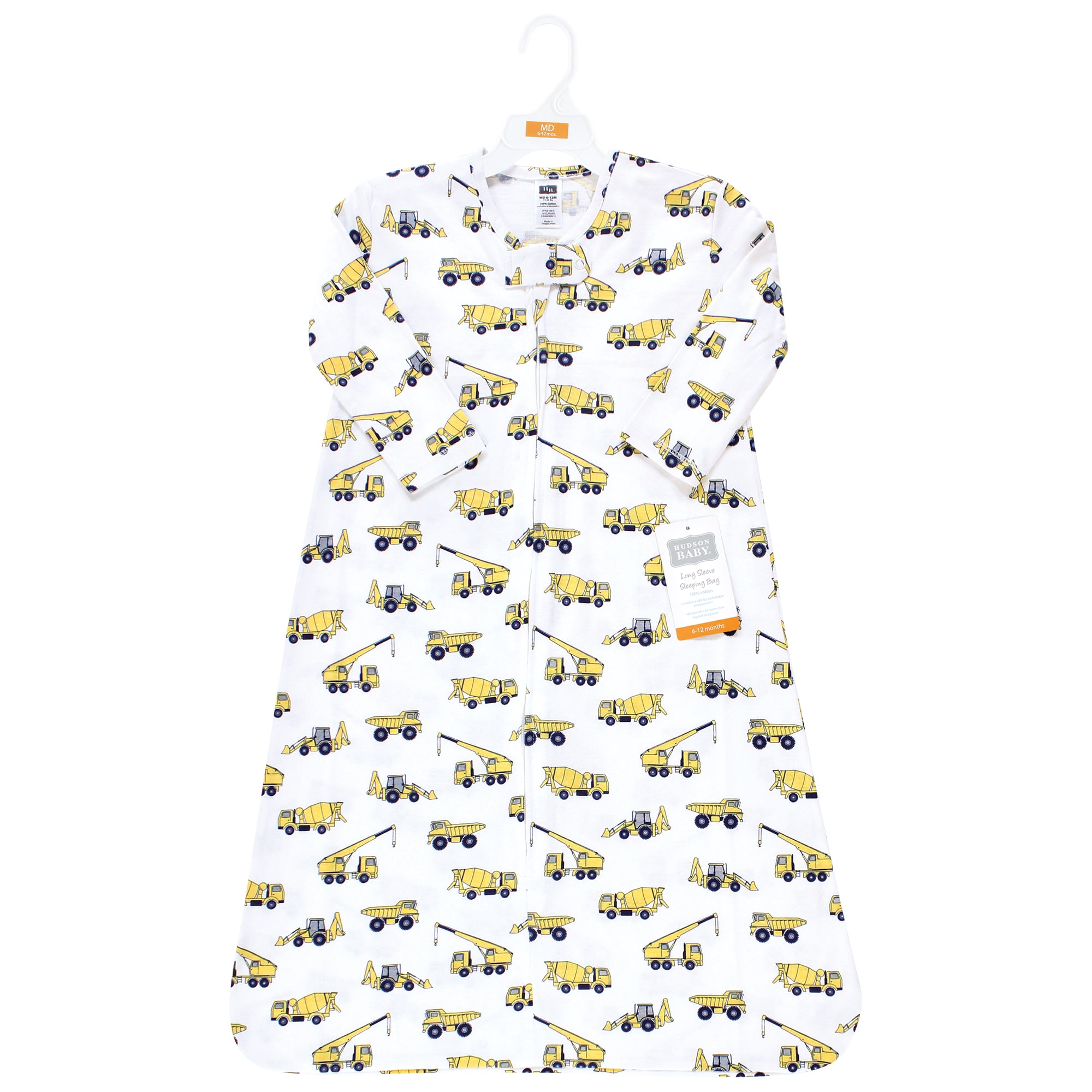 Hudson Baby Unisex Baby Long Sleeve Cotton Jersey Sleeping Bag, Construction, 18-24 Months