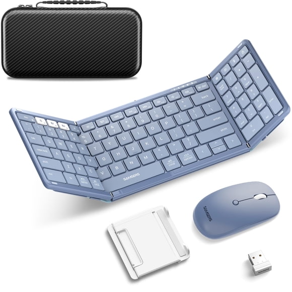 Foldable Keyboard and Mouse, Samsers Folding Bluetooth Keyboard Combo, 2.4G + BT5.0 x 2, Full-Size Portable Travel Keyboard & Rechargeable Wireless M