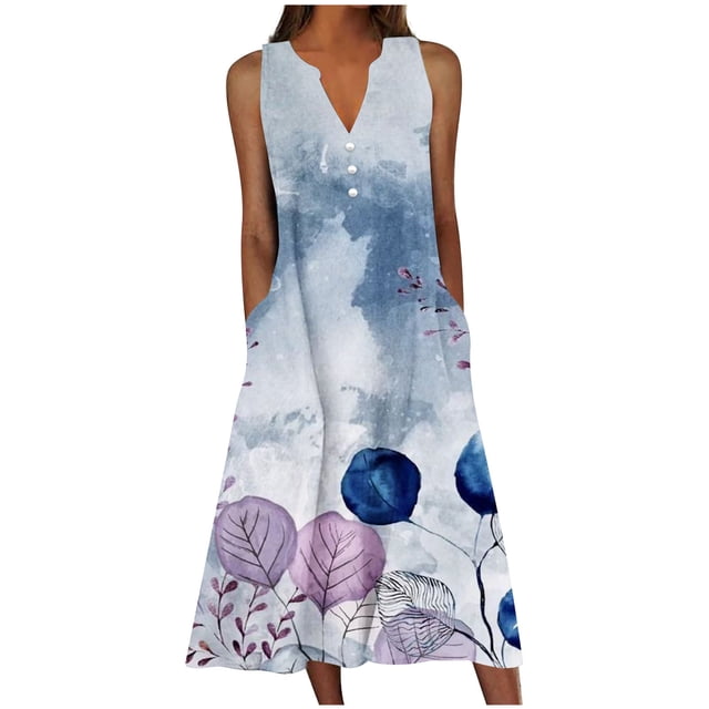 Robe d'Été pour Femmes Aguichant Robe d'Été pour Femmes Design Décontracté Robe Dégradée Sans Manches Col en V Longue Robe Ample Robe d'Été pour Femmes Robe Longue d'Été pour Femmes Longue Robe d'Été pour Femmes