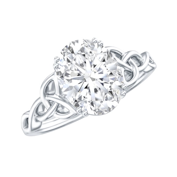 Rosec Jewels - Lab Grown Diamond Oval Engagement Ring 2 Carat - Big Diamond Celtic Knot Ring (7x9 mm, Ef-Vs Quality), 925 Sterling Silver, US 4.00