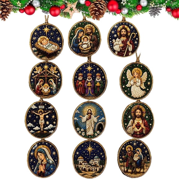 VOUKER 12 PCS Christmas Pearl Diamond Art Ornament Kit, 5D DIY Hanging Decor with Santa Snowman Reindeer Designs for Tree Wreath
