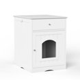 thumbnail image 3 of Nightstand Cat House 2-in-1, Wooden Pet House with Drawer & Spacious Desktop, Indoor Pet Crate with Side Hook, Cat Home Nightstand for Bedroom & Living Room, White, 3 of 7