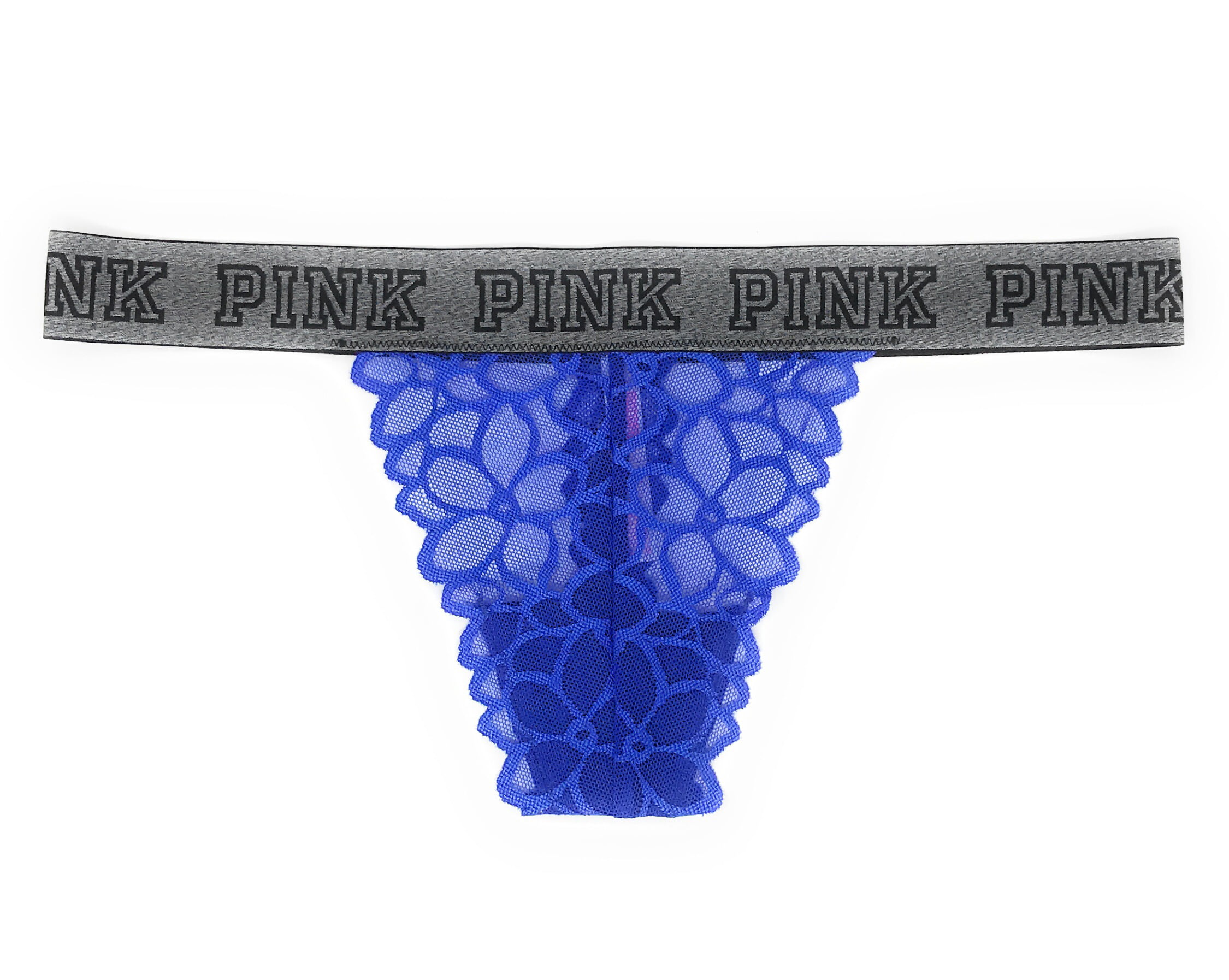 Victoria Secret PINK Panty Thong Light Blue Rainbow Stripe Pride Logo New