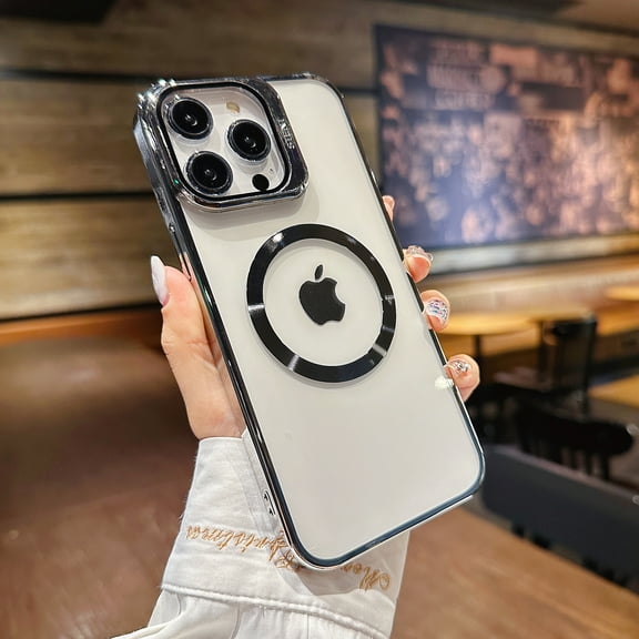 Compatible with iPhone 13 Pro Max Magnetic Clear Case, Luxury Plating Transparent Shockproof Anti-fingerprint Slim MagSafe Phone Case Cover for iPhone 13 Pro Max for Women Men - Black