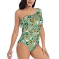 thumbnail image 3 of Gukieu Christmas Donuts Print One-shoulder Ruffled One-piece Swimsuit with Removable Chest Pads and Tummy-control Swimsuit for Women-Small, 3 of 6