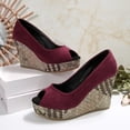 thumbnail image 6 of Miluxas Women's Peep Toe Wedge Heel Pumps, Suede Platform Wedges with Woven Heel, Elegant Peep-Toe Shoes for Work, Party, Wedding, formal & Casual Wear Wine 9.5(43), 6 of 9