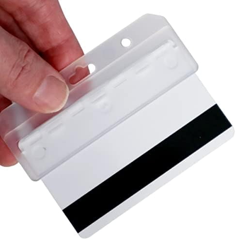 Specialist ID Frosted Rigid Plastic Horizontal Half Card ID Badge Holders - Hard Plastic Easy Access Swipe Card Gripper - Swipeable Badge Holders for Magnetic Strip Office and Student IDs - 5 Pack
