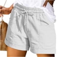 thumbnail image 3 of DISKEBUISS Women's Cotton Shorts High Waist Drawstring Short Pants with Pockets for Summer Daily Casual, 3 of 5