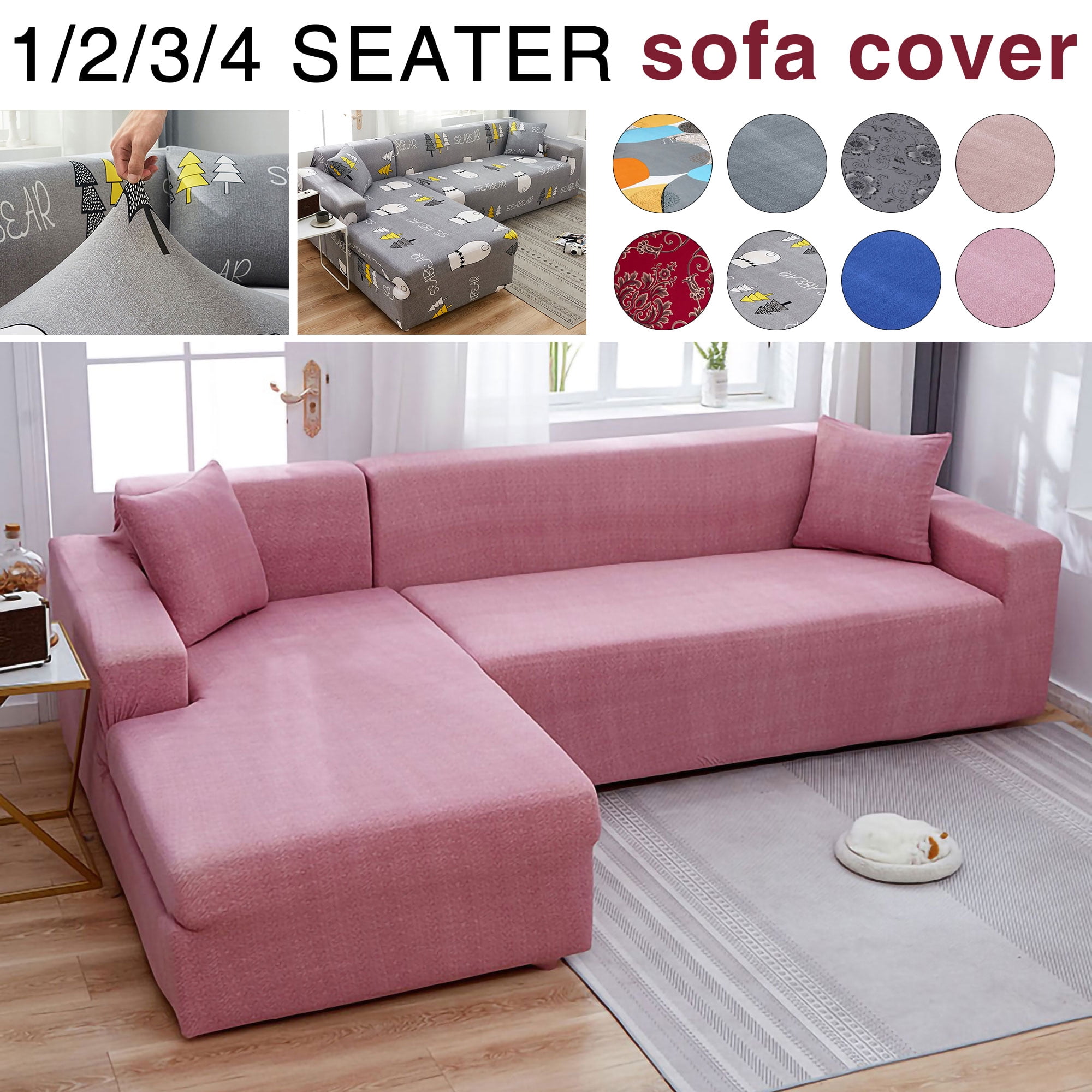 Details about   1-4Seater Soild Color Soft Elastic Stretch Slipcover Protector Sofa Couch Covers 