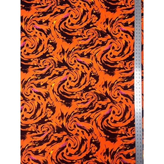Fantastic Storm Big Watercolor Swirl Pattern on Heavy Stretch Polyester Spandex Fabric by The Yard (Orange)