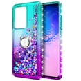 thumbnail image 2 of Compatible with Samsung Galaxy S20 Case with Tempered Glass Screen Protector, Ring Holder/Wrist Strap, Nagebee Glitter Liquid Floating Waterfall Cute Phone Cover (Aqua/Purple), 2 of 6