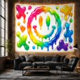 thumbnail image 6 of Rainbow Drip Smiley Face on White Background, Playful Psychedelic for Pop-Art Fans, Vibrant Smiley Face Wall Decor, Housewarming Gift Tapestry Wall Hanging for Bedroom and Living Room, 6 of 7