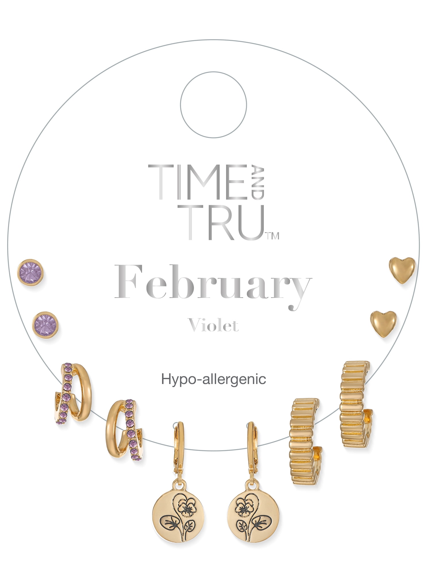 Time and Tru February Iris Earring Pack Goldtone