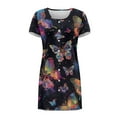 thumbnail image 4 of FKELYI Women's Nightgowns Soft Sleepwear Dress Crew Neck Sleep Dress Gradient Butterfly Print Comfy Button Down Pajama Dress Short Sleeve Loungewear for Spring Summer, L, 4 of 6