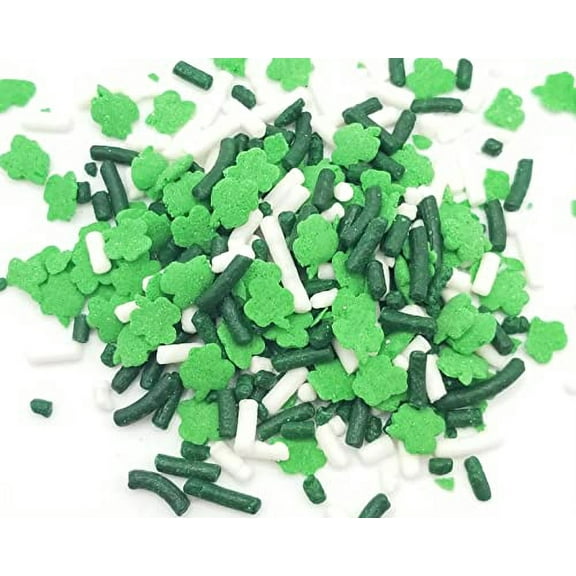 NCS St. Patricks Day Green and White Jimmies with Green Shamrock Edible Sprinkles - 7 ounces / Great for Cupcakes, Cookies, Cakes, Cakes Pops.