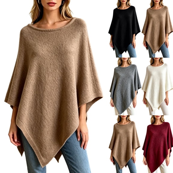 Solid Knit Poncho Shawl for Women, Faux fur Asymmetric Triangle Hem Cape Wrap, Loose Casual Lightweight Layering Daily Fashion Cover Up Gray L
