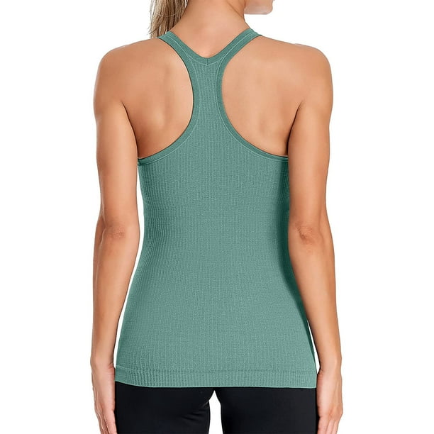 Women's Ribbed Workout Tank Tops with Self Bra Racerback Athletic Comisoles