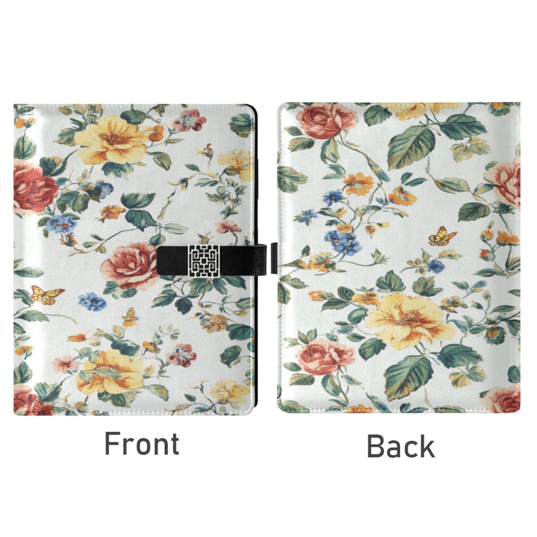 9.2x6.7 inch Leather Notebook 100 Sheets, Multi-Pocket Design & Pen Loop Beautiful Vintage Floral Pattern Refillable Journal Organizer