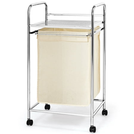 Gymax Laundry Cart Laundry Hamper Basket Cart W Rolling Wheels Shelf Removable Bag Walmart Canada