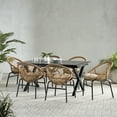thumbnail image 2 of Sunapee Wicker and Aluminum Outdoor 7 Piece Expandable Dining Set with Cushion, Light Brown, Beige, and Matte Black, 2 of 14