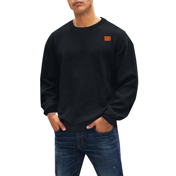 CUSTG Men Pullover Sweatshirt Round Neck Casual Loose Fit Outdoor Sports Solid Color Long Sleeve Easy Care Dailywear