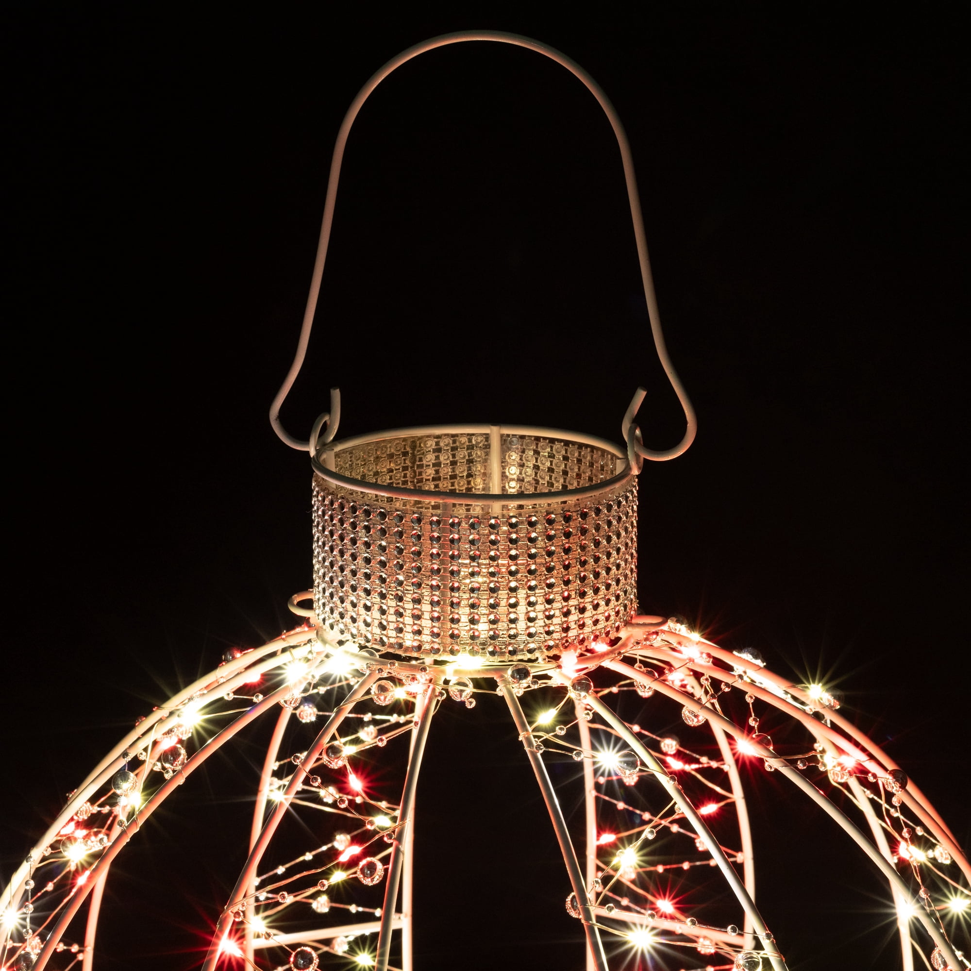 LED Lighted 3-D Bead Ball Ornament Christmas Outdoor Decoration - 15" - Red and White