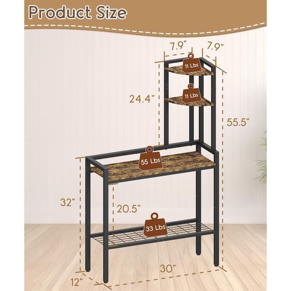 4 Tier Corner Shelf Stand, 56" Tall Storage Rack with Metal Frame for Bedroom Living Room Office Black
