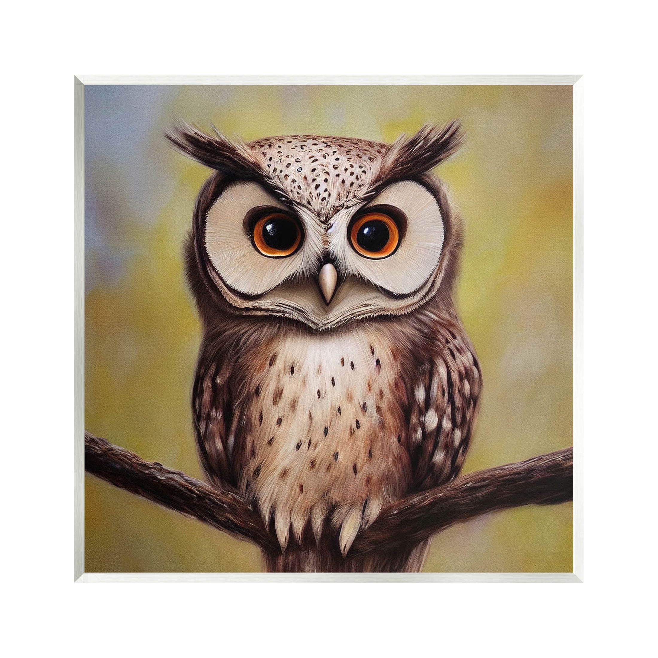 Detailed Owl Perched Wildlife Animals & Insects Painting Black