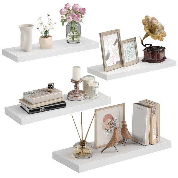 Eunos Floating Shelves for Wall, 16 inch 4 Pack Wood Shelves for Bathroom, Bedroom, Living Room, Kitchen, White