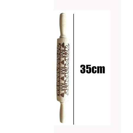 Embossed Wood - Christmas Rolling Pin Engraved Carved Wood Embossed Rolling Pin Kitchen Tool