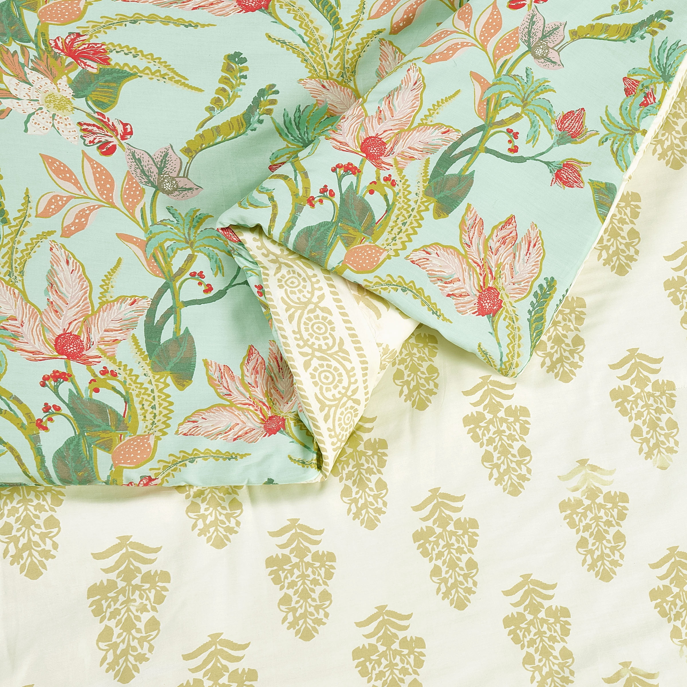 Spartina 449 Queenie Tropical 3-Piece Cotton Sateen Comforter Set, Seafoam Green, King