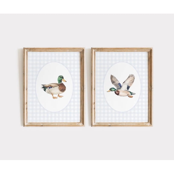 UNFFRAMED Luvia Set of 2 Mallard Duck Nursery Wall Art Set, Baby Boy Nursery Print, Vintage Style Nursery, Boy Room Art, Blue Nursery, Duck Nursery Decor Wall Art Set 2 Prints 8x12