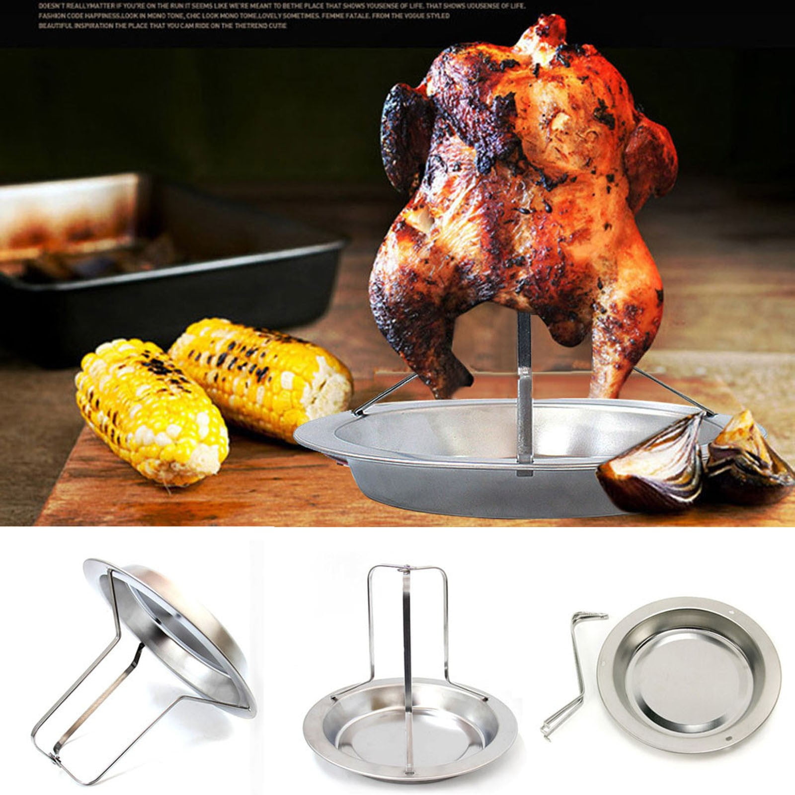 Chicken Holder Rack Grill Stand Roasting For BBQ Non Stick Steel Stainless 