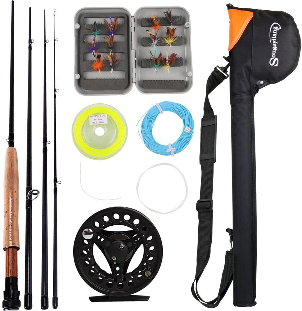 Sougayilang Saltwater Freshwater Fly Fishing Rod with Fly Reel Combo -  Novice Fishing Full Kit