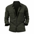 thumbnail image 4 of Lumtrix Men's Casual Button Down Shirt Long Sleeve Untucked Shirt Stretch Lightweight Denim Dress Shirt with Pockets Army Green L, 4 of 5